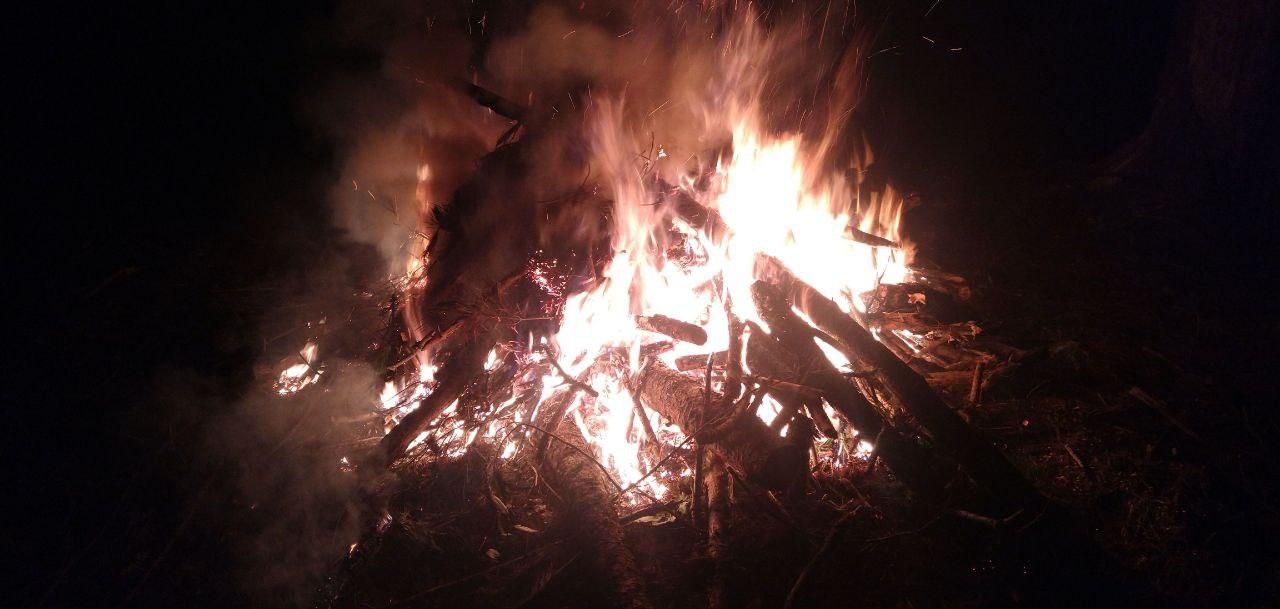 roaring bonfire at night at Bartertowne, Canaan New Hampshire
