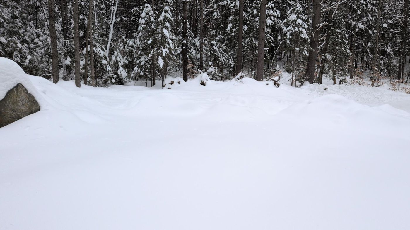 snowshoers on a packed winter path at Bartertowne, Canaan New Hampshire
